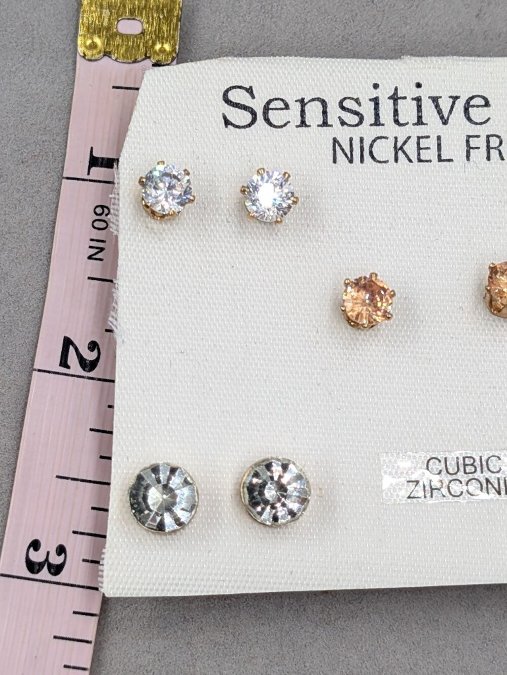 5 Pair Cubic Zirconia Stud Earrings Sensitive Ears Nickel Free NWT 1307 - Picture 5 of 6